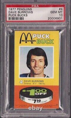 1977 Penguins McDonalds Puck Bucks #4 Dave Burrows NHL PSA 10 Gem Mint 20006901