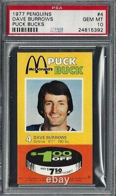1977 Penguins McDonalds Puck Bucks #4 Dave Burrows NHL PSA 10 Gem Mint 24815392