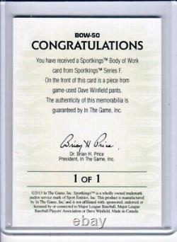 2013 SportKings Body of Work Game Used Jumbo Pants Patch DAVE WINFIELD 1/1 SSP