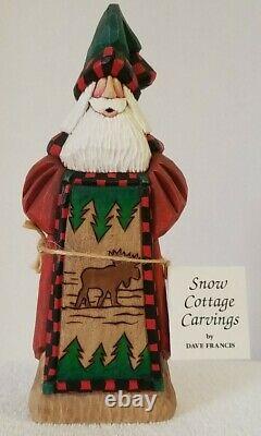 Dave Francis Wood Moose Quilt Santa Claus Carving Signed Hand Made Christmas