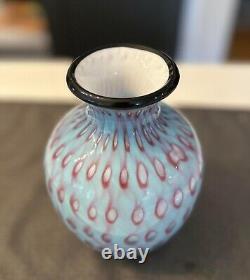 FENTON GLASS DAVE FETTY Controlled Bubbles 8 Cased Glass Vase Scott & Mike Sign