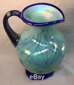 Fenton Art Glass Hanging Hearts On Willow Green Pitcher Dave Fetty LTD