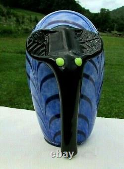 Fenton Dave Fetty Blue & Black Pulled Feather Elephant Figurine 5H x 3W