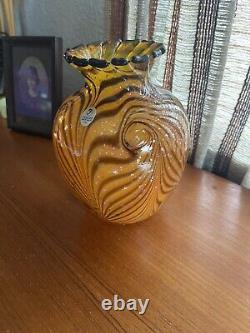 Fenton Dave Fetty Limited edition Cut Flower Vase Yellow orange 888/1450