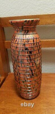 Fenton Glass Art Dave Fetty Limited Edition Orange Circumthread Vase #8973 54