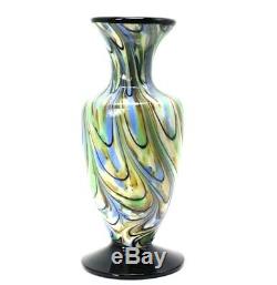 Fenton Glass Blue and Cream Amphora Vase Signed Dave Fetty