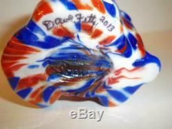 Fenton Glass Dave Fetty Red White & Blue Patriotic Hollow Blown Sitting Cat GSE