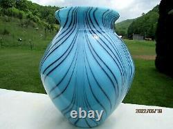 Fenton Robert Barber Dave Fetty 1975 Blue Pulled Feather Vase 8H #197/1000