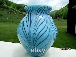 Fenton Robert Barber Dave Fetty 1975 Blue Pulled Feather Vase 8H #197/1000