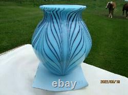 Fenton Robert Barber Dave Fetty 1975 Blue Pulled Feather Vase 8H #197/1000