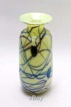Fenton Robert Barber Dave Fetty Art Glass Hanging Hearts Custard Iridescent Vase
