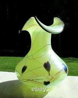 Fenton Topaz Vaseline Iridized Dave Fetty Hanging Hearts Vase LE #58/400