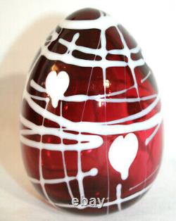 Vintage Fenton Dave Fetty Red Hanging Hearts Large Glass Egg Stamped 5''-inch
