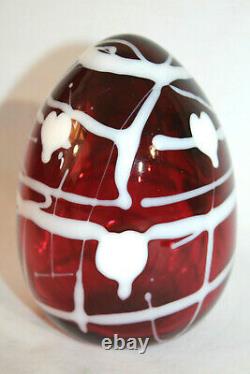 Vintage Fenton Dave Fetty Red Hanging Hearts Large Glass Egg Stamped 5''-inch
