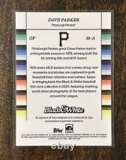 2024 Topps Noir & Blanc Dave Parker AUTOGRAPHIE EN COULEUR COMPLÈTE 1/1 Pirates HOF