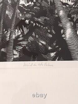 Artiste célèbre Dave Bruner Art imprimé à la main en encre sur blocs de bois limités Vent dans les palmiers
