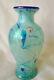 Dave Fetty Fenton Willow Green Iridescent Glass Cobalt Hanging Heart Vase
