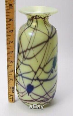 Fenton Robert Barber Dave Fetty Art De Verre Coeurs Suspendus Custard Iridescent Vase