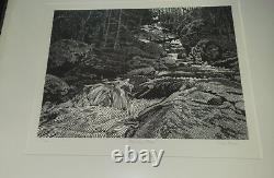L'Écoulement de la montagne de Dave Bruner, estampe sur bois en édition limitée, art d'encre imprimé à la main.