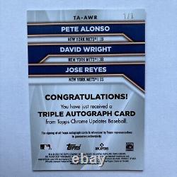 Mets 1/1 Triple Auto Wright Reyes Alonso de mise à jour de Chrome Topps 2023