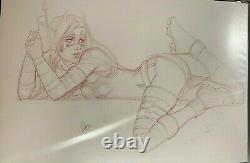 Sexy Huntress Laying Down Dave Houver Art Originaire Signé 11 X 17 #oa-1184