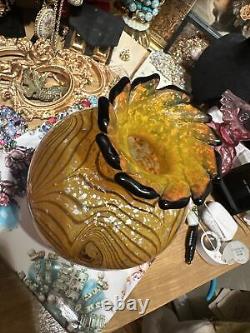 Vase à fleurs coupées en édition limitée Fenton Dave Fetty Jaune Orange 961/1450